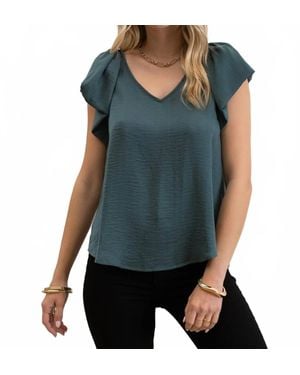 Blu Pepper Balloon Sleeve Blouse - Blue