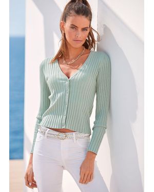 Lascana Fitted Button Down Cardigan - Green