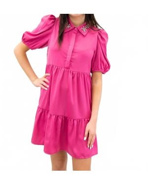 TCEC Jeweled Collar Mini Shirt Dress - Pink