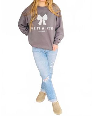 Birdies She Is Worthy Graphic Crewneck Sweatshirt - Blue