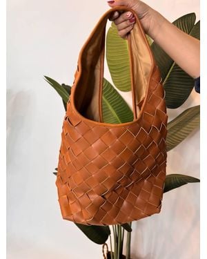 Sole Woven Leather Bag - Brown