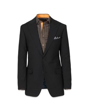 Paul Fredrick Wool Stretch Bengaline Peak Lapel Suit Jacket - Black