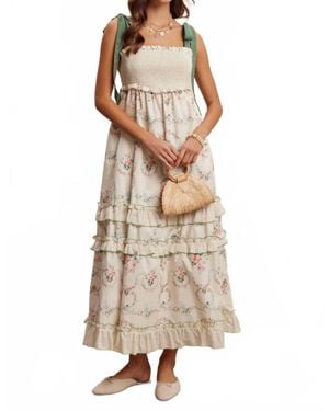 Listicle Floral Smocked Tiered Maxi Dress - Natural