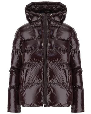 Pinko Glossy Quilted Down Coat With Adjustable Hood - Brown