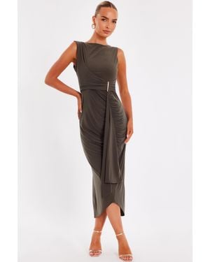 Quiz Ity Wrap Maxi Dress With Bar Trim - Black