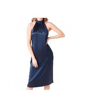 FRAME Satin Shirred Halter Neck Midi Dress - Blue