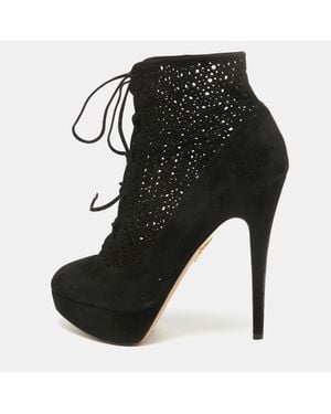 Charlotte Olympia Suede Lasercut Accents Ankle Boots - Black