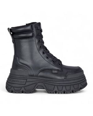 Buffalo Chunky Platform Lace Up Mid High Combat Boots - Black