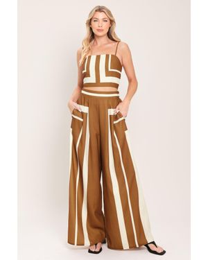 TRUEDAMES Luxe Coast Woven Top And Pant Set - Multicolor