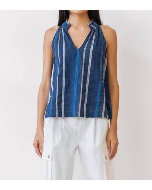 Michael Stars Leslie Split Neck Top - Blue
