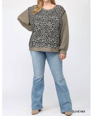 Gigio Leopard And Ditsy Mixed Print Dolman Top - Blue