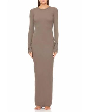 ÉTERNE Long Sleeve Crew Maxi Dress - Gray