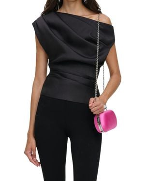 Self-Portrait Asymmetrical Draped Top - Black