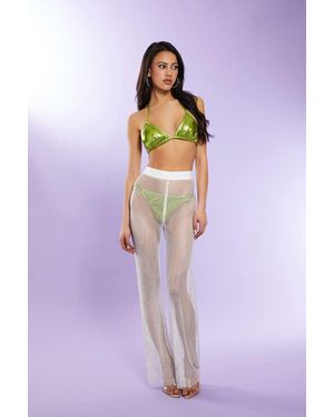 Forever 21 Rhinestone Netted Wide-Leg Pants - Purple