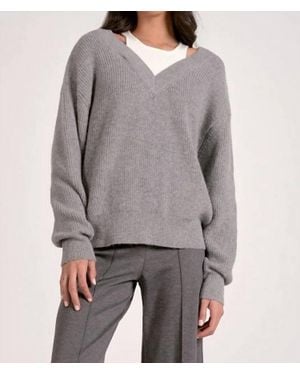 Elan Ashtin Deep V Neck Sweater - Gray