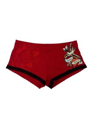 Ed Hardy Born Free Swallows Cheeky Short - Red