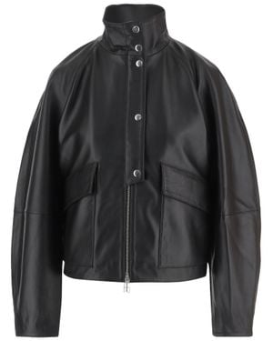 By Malene Birger High Collar Leather Jacket With Flap Pockets - Black