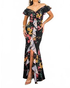 SurelyMine Two-Way Floral Ruffle Maxi Dress - Black