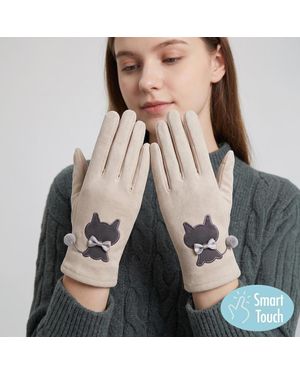 Fashnzfab Bow Pom Pom Cat Accent Smart Touch Gloves - Natural