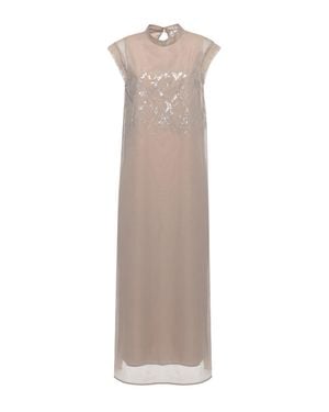 Panicale Cotton And Silk Maxi Dress With Sequined Front Panel - Gray
