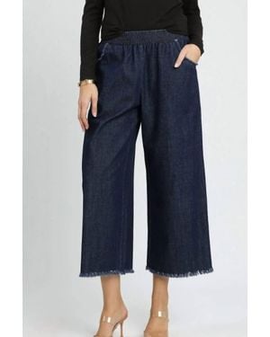 Umgee Washed Pants With Fringe Hem - Blue