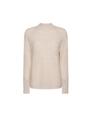 Elena Miro Intricate Openwork High-Neck Wool Sweater - White