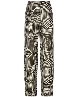 Elena Miro Wide-Leg/ Abstract Swirl Pants - Gray
