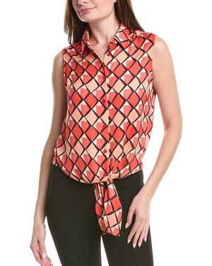 Renuar Woven Button Front Blouse - Red