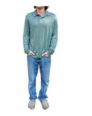 Hartford Linen Long Sleeve Polo - Blue