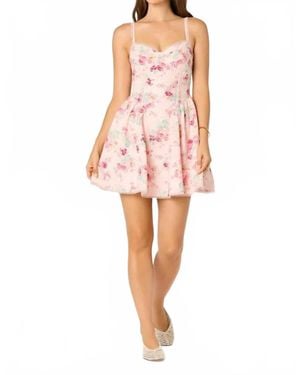 Astr Birdie Eyelet Sweetheart Mini Dress - Pink