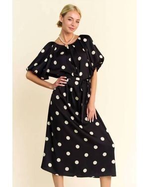 Davi & Dani Celeste Polka Dot Midi Dress - Black