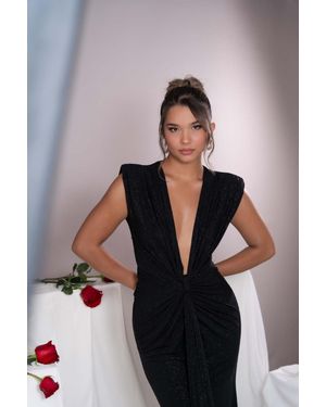 TRUEDAMES Sexy Sleeveless Super Deep V Slim Waist Pleated Temperament Fishtail Jumpsuit - Black