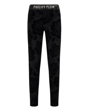 Philipp Plein Leggings Flock Flower Monogram - Black