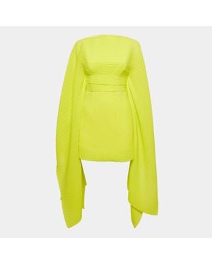 Solace London Lime Plisse Long Sleeve Mini Dress - Yellow