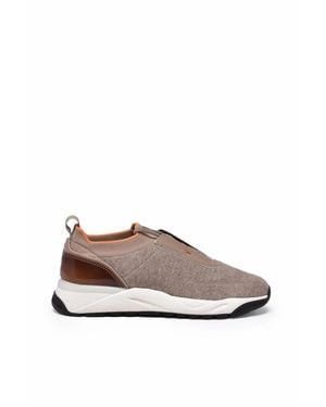 Santoni Taupe Polyester Knit Sneakers - White