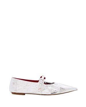 Plan C Pointed Toe Ballerina Flats With Buckle Detail - White