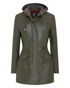 Infinity Leather Mid Length Hooded Parka Jacket-Oakengates - Green