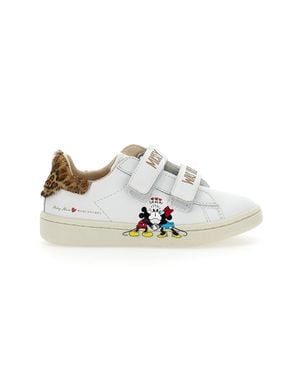 MOA Mickey + Minnie Leopard Tab Velcro Sneakers - White