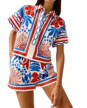 Marie Oliver Evelyn Cropped Short Sleeve Cotton Shirt - Red