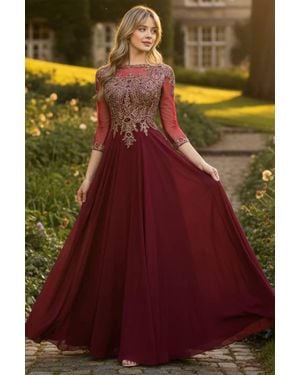 Lenovia Usa Mother Of The Bride 3/4 Sleeve Modest Evening Gown - White