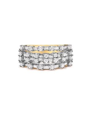 Haus of Brilliance 14K 1.0 Cttw Round And Baguette Diamond Multi-Row Band Ring - White