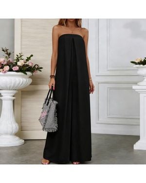 TRUEDAMES Casual Strapless Solid Color Wide-Leg Jumpsuit - Black