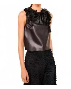 Ulla Johnson Marlowe Foral Applique Leather Top - Black