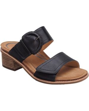 Aetrex Tatiana Leather Buckle Heel Sandals - Blue