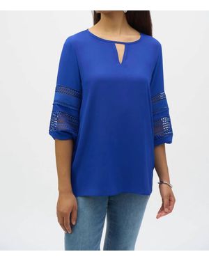 Joseph Ribkoff Georgette Keyhole Neckline 3/4 Puff Sleeves Top - Blue