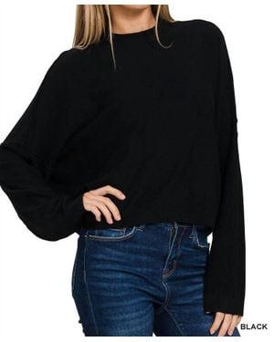 42Pops Mock Neck Comfy Crop Sweater - Black