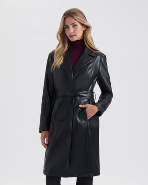 Ellen Tracy Single Breasted Faux Leather Trench - Blue
