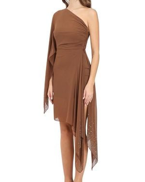 alma sanchez Asymmetric One-Shoulder Dress With Draped Sleeve And Ruching - Brown