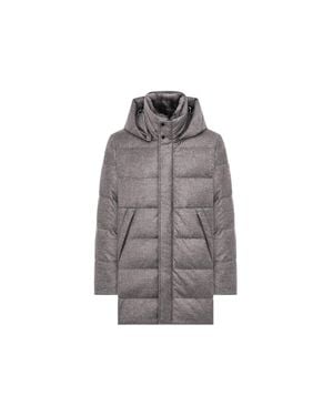 DUNO Virgin Wool-Cashmere Shearling Collar Long Parka - Gray