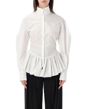 THE LATEST Sheer High-Neck Peplum Blouse - White